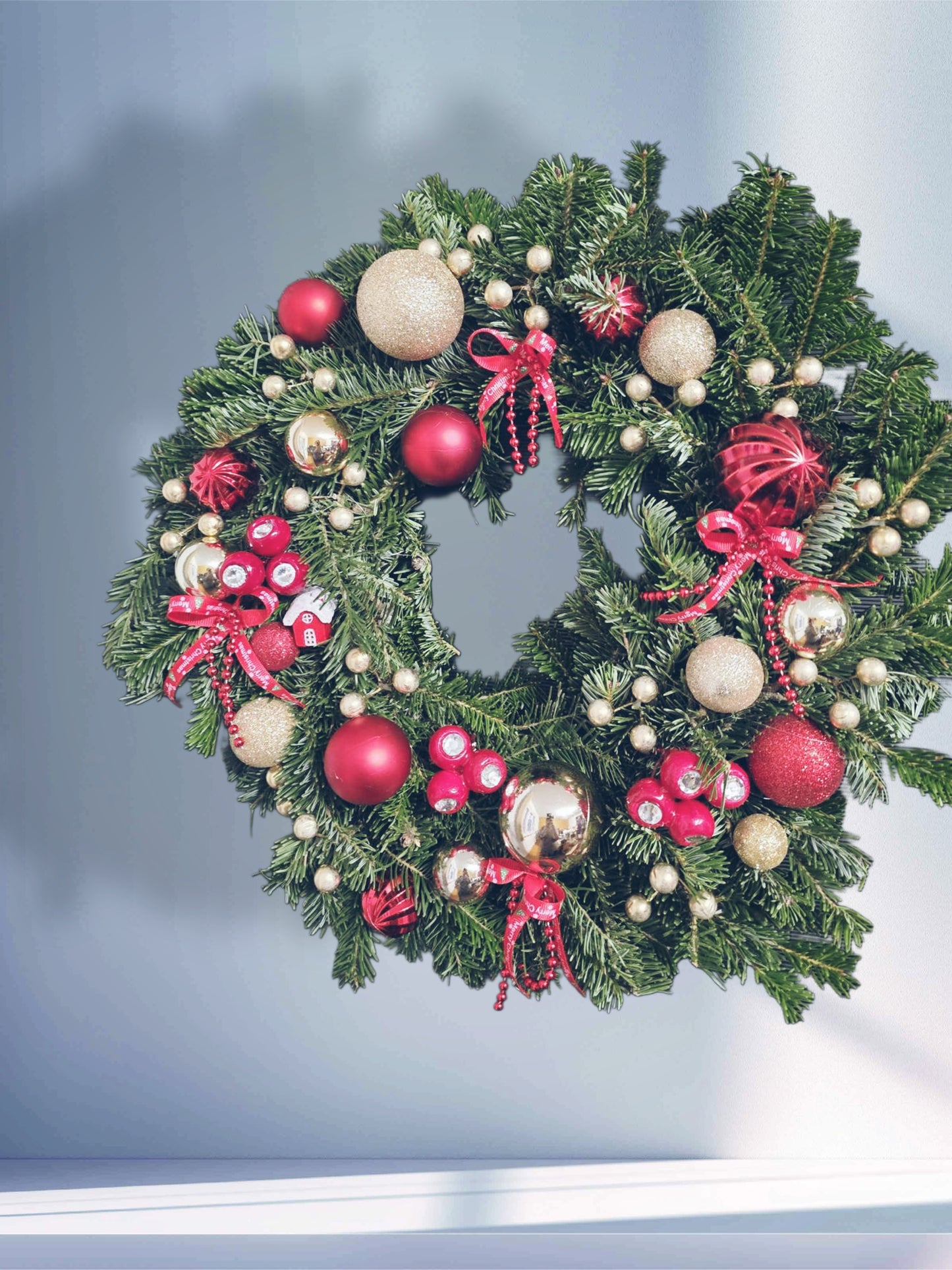 Red & gold natural Christmas wreath