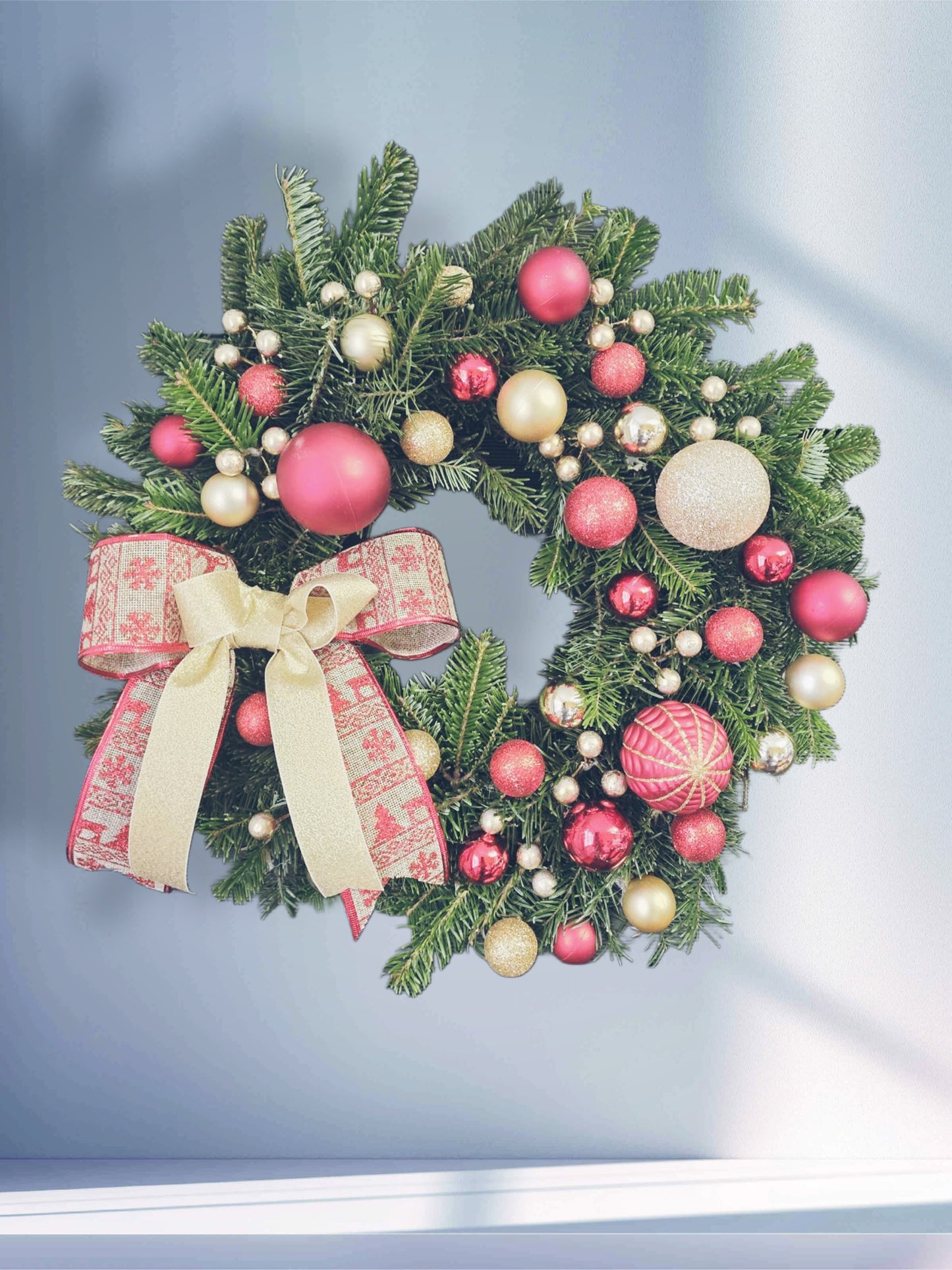 Gold & pink natural Christmas wreath