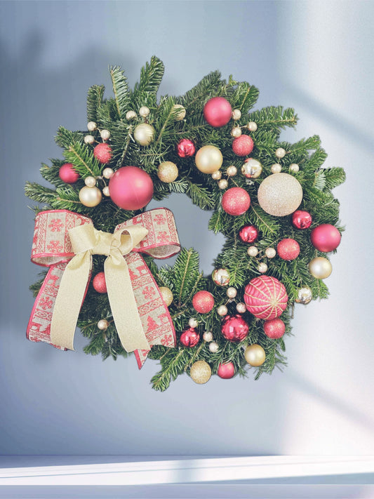 Gold & pink natural Christmas wreath