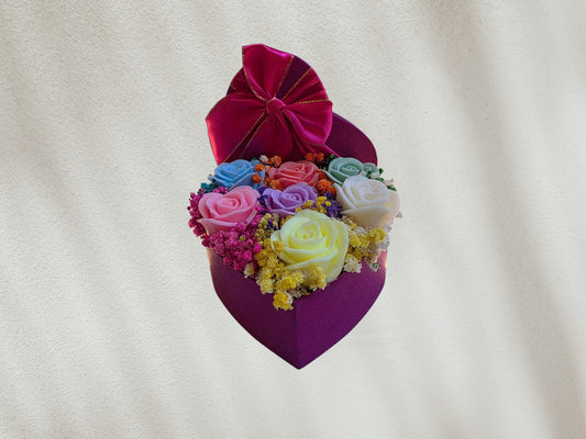 Heart shaped scented candle flower arrangement