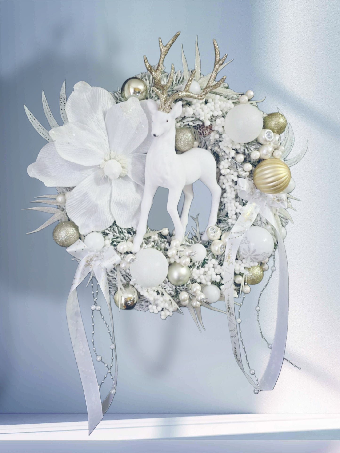 Christmas wreath decoration in white & gold