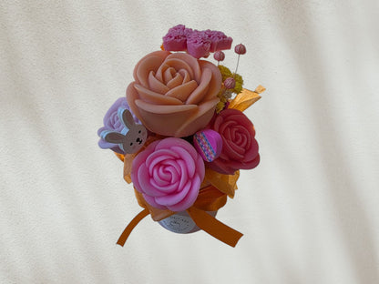 Pink flower arrangement in a box